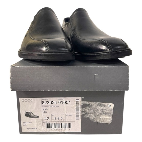 ECCO Illinois Black Leather Slip-On Loafers - Men’s EU 42, US 8-8.5 - New in Box main image 5